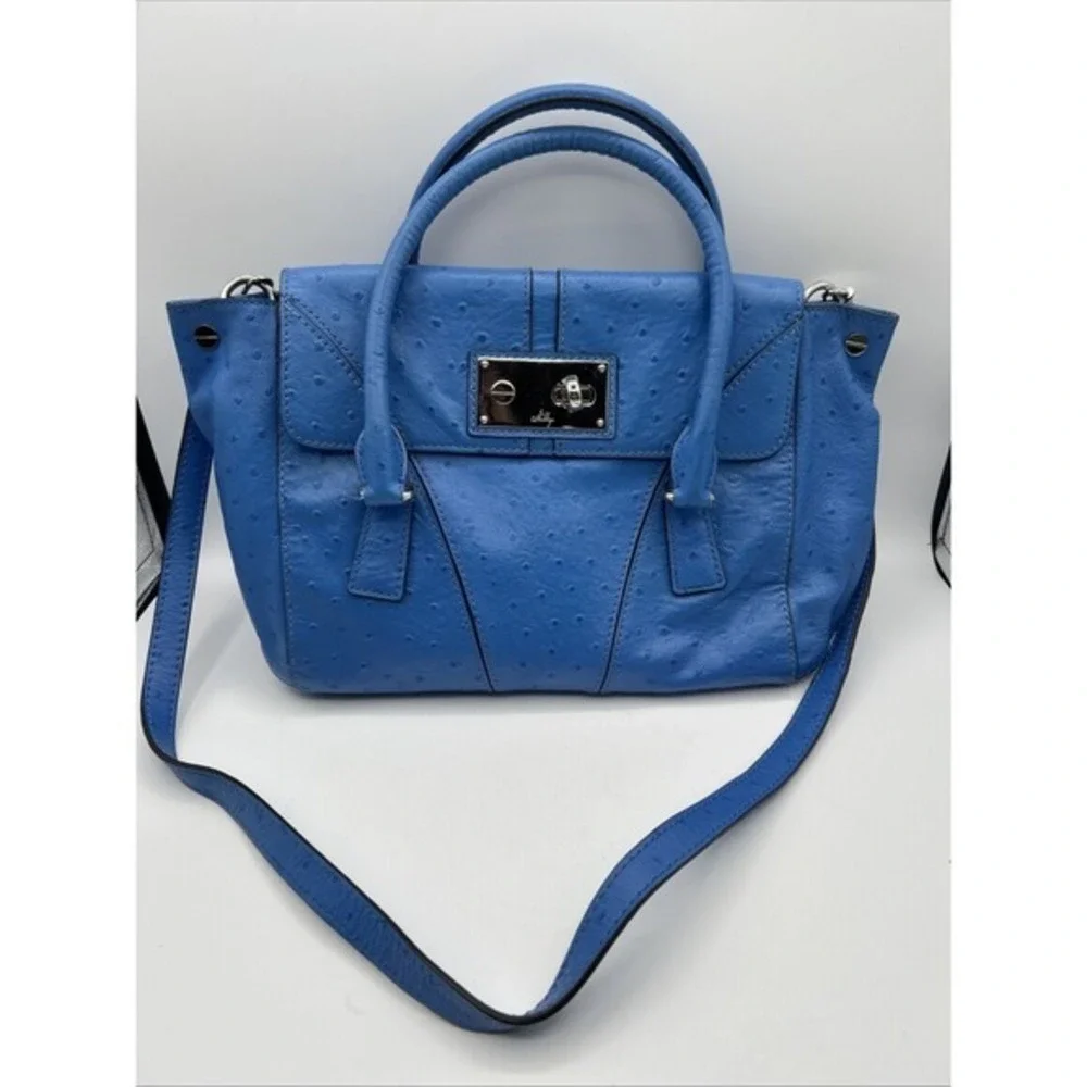 Milly Satchel Bag Women Cobalt Blue Ostrich Embossed Leather Satchel Crossbody